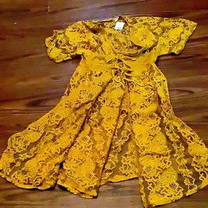 Full length romantic,short sleeve corset tied laced, women Duster.